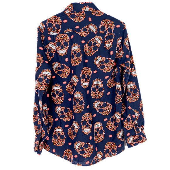 NWOT Simon Banks Pumpkin Skull Boo Long Sleeve Button Front Shirt Size Medium M - Picture 7 of 9